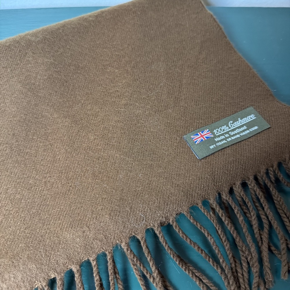 Chocolate Brown 100% Cashmere Scotland‎ Unisex Scarf w Fringe Classic 68 x 12